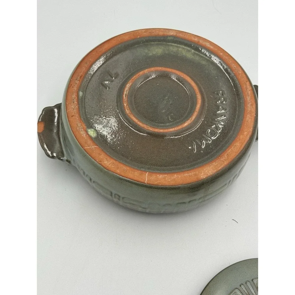 Frankoma Ceramic Pottery Casserole w/ Lid Handles Geometric Round 10